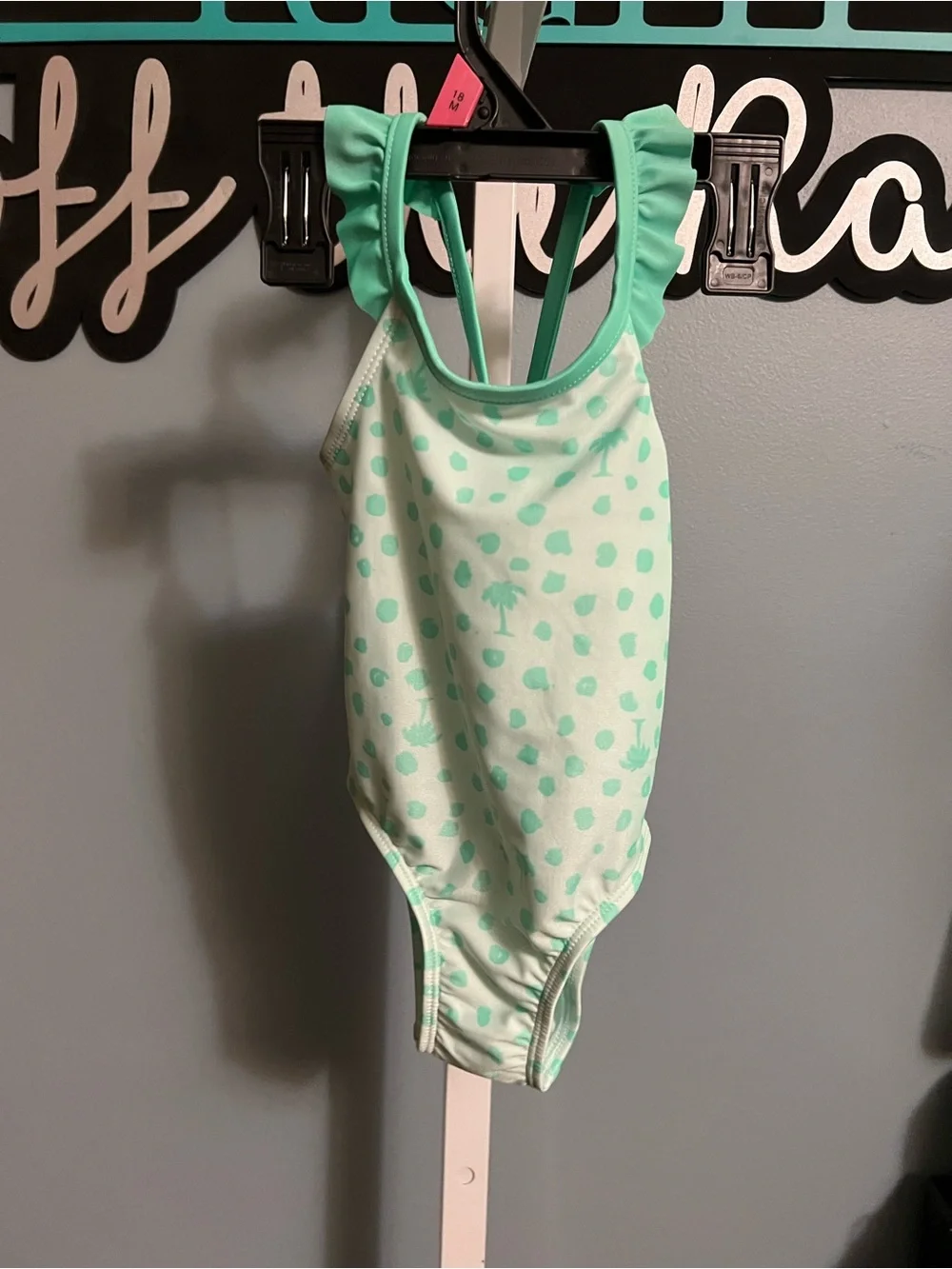 Cat & Jack Mint Green Polka Dot and Palm Trees One-Piece Swimsuit NWT